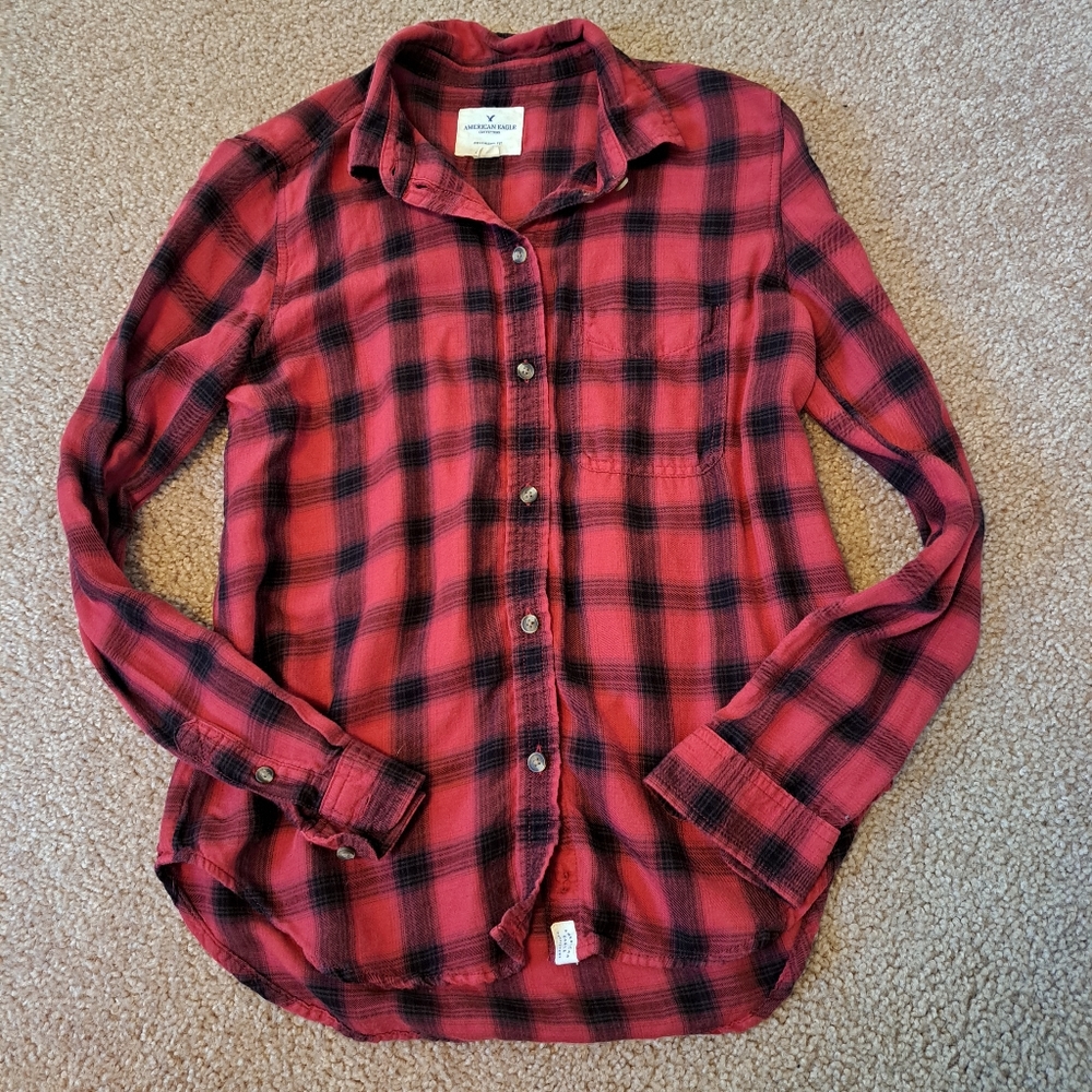 American Eagle Outfitters Red and Black Checkered Shirt